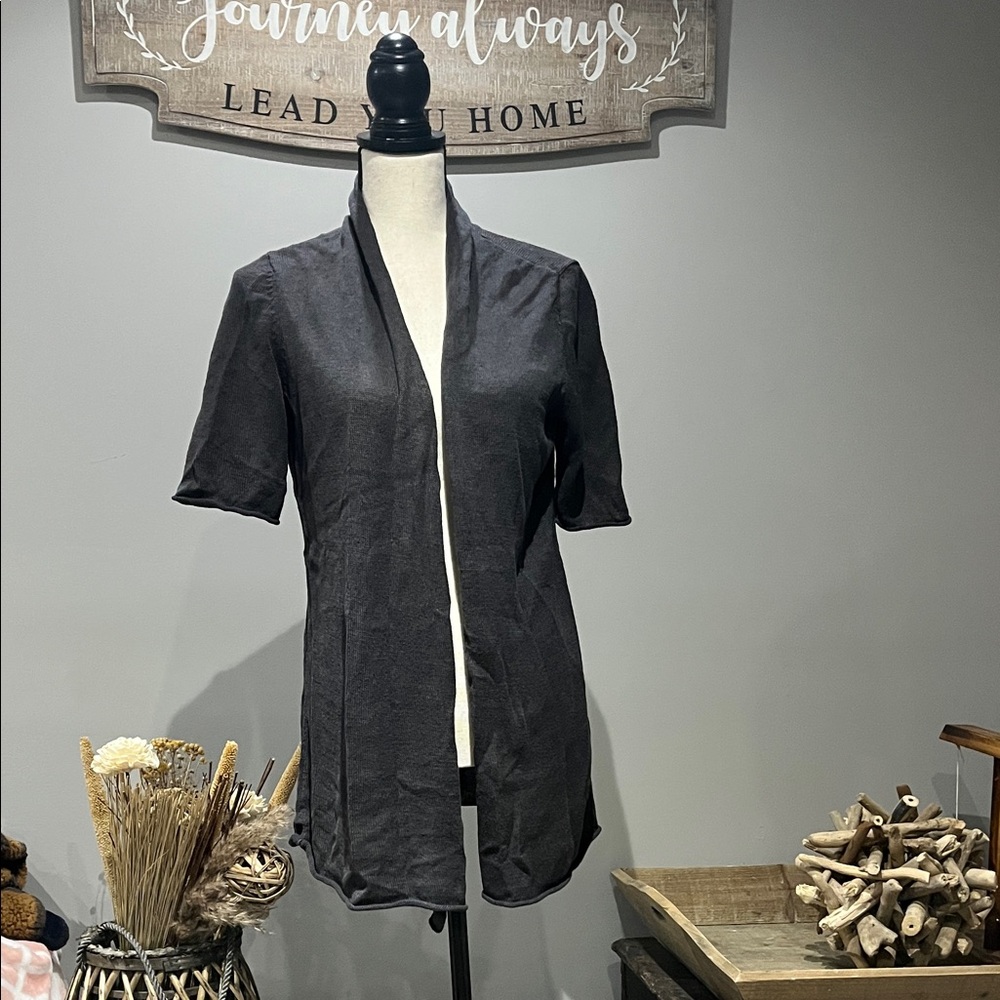 Eileen Fisher 100% Linen Gray Open Cardigan